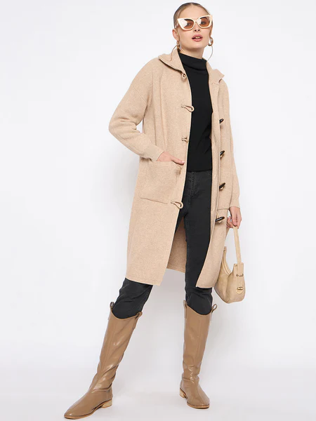 Mock Neck Duffle Solid Offf White Shrug