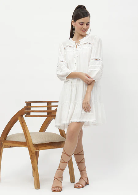 Puff Sleeve Off-White Dress
